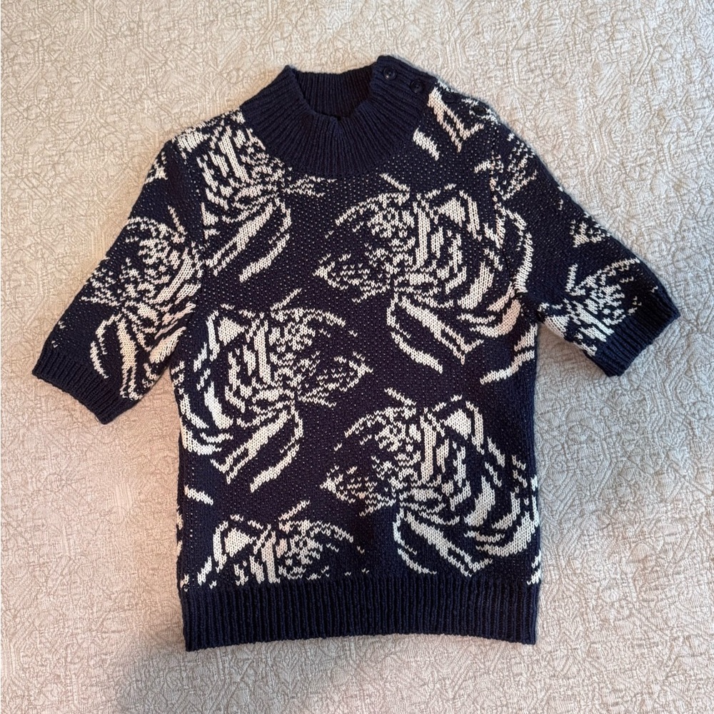 Anthropologie Navy and Cream Crewneck Sweater